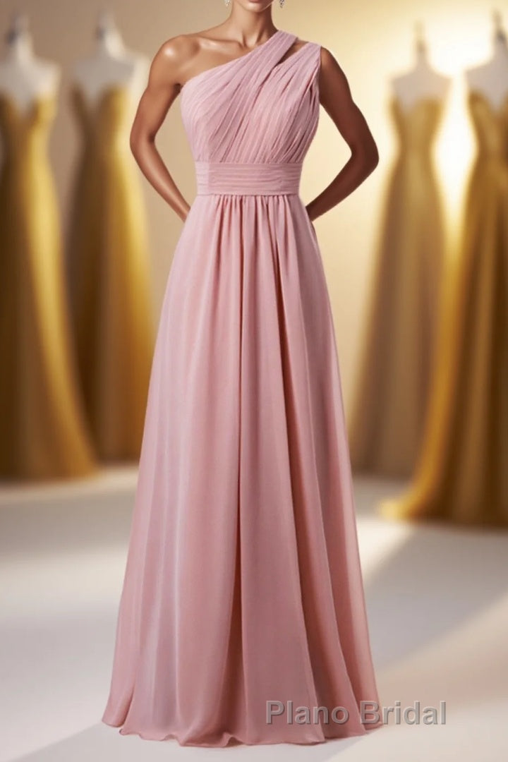 One Shoulder Blush Pink Chiffon A-line Bridesmaid Dresses Main image