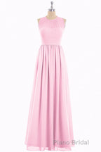 Pink Chiffon Halter Cutout Back A-Line Long Bridesmaid Dresses