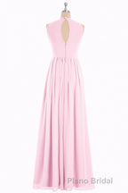 Pink Chiffon Halter Cutout Back A-Line Long Bridesmaid Dresses