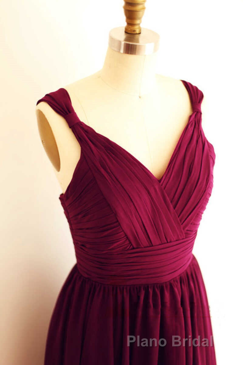 Magenta v-Neck Straps A-Line Short Bridesmaid Dresses Secondary image