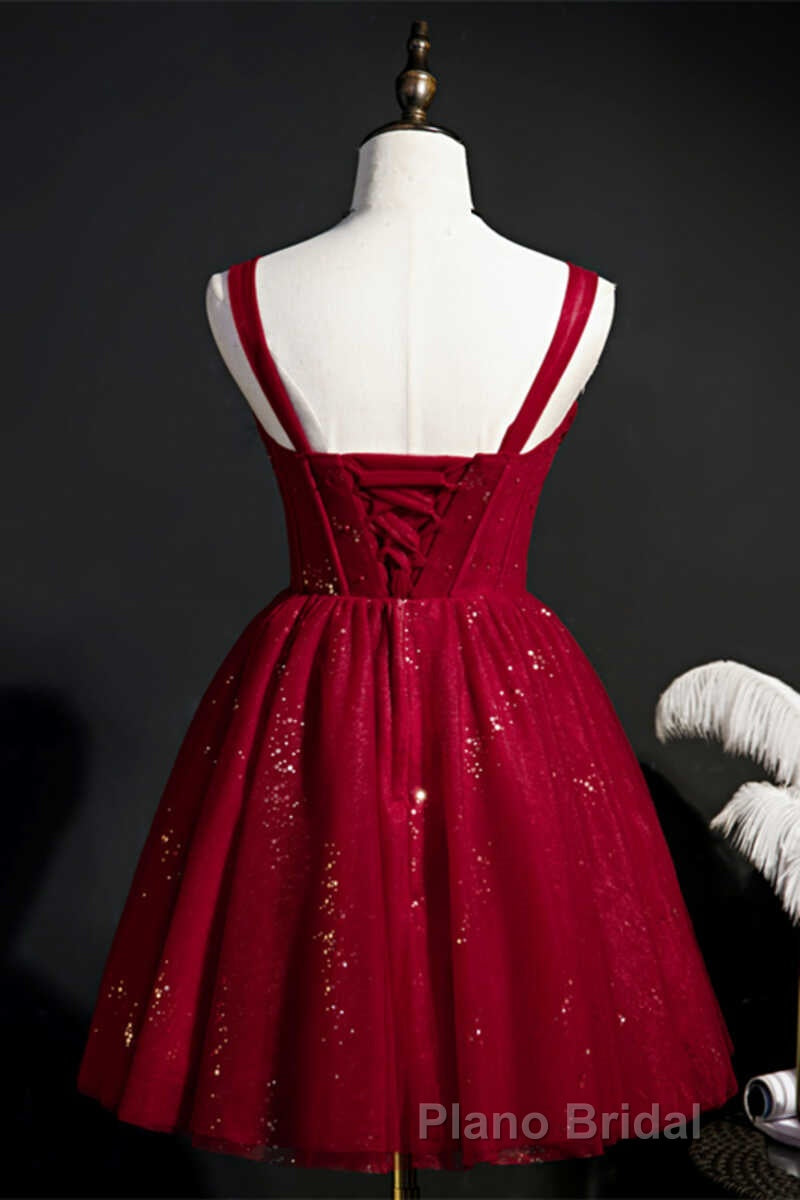 Red Sequins Straps A-Line Short Homecoming Dresses