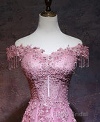 Burgundy Tulle Lace Off Shoulder Long Formal Prom Dresses, Burgundy Lace Evening Dresses