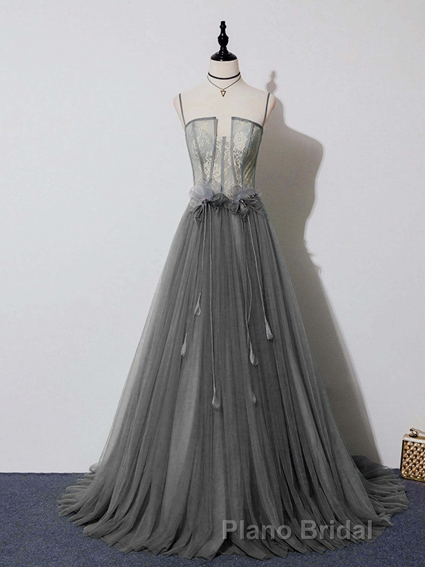 Green Tulle Lace Long Formal Prom Dresses, Green Tulle Evening Dresses, 3