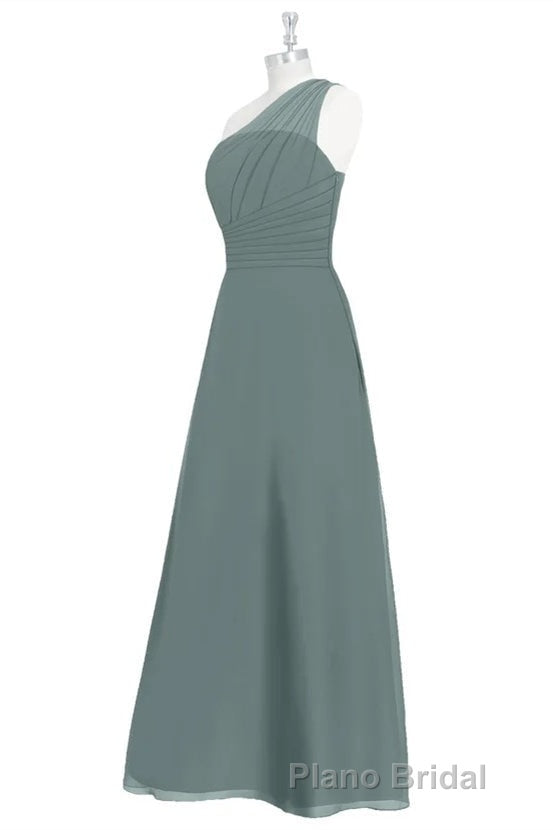 Dark Sage Green Chiffon One-Shoulder Long Bridesmaid Dresses Secondary image
