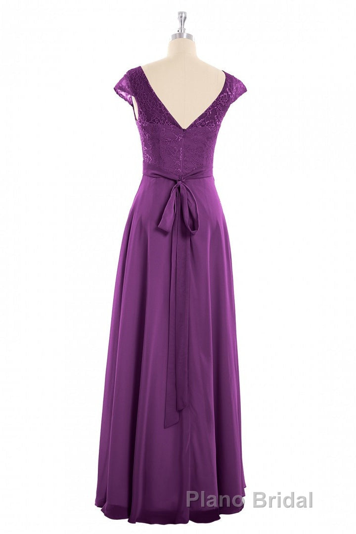 Elegant Purple Lace Cap Sleeve A-Line Long Bridesmaid Dresses Secondary image