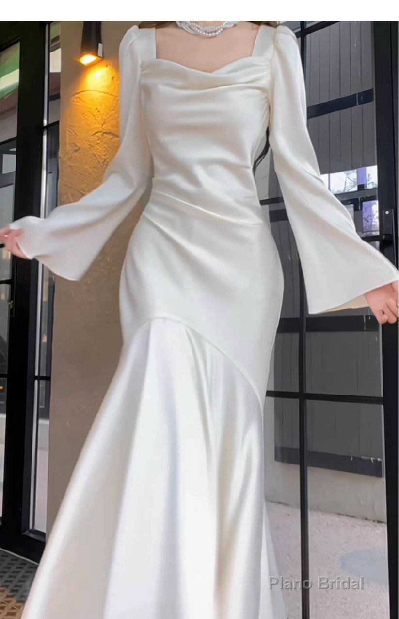 Elegant Mermaid Prom Dress Satin White Long Evening Dress Main image