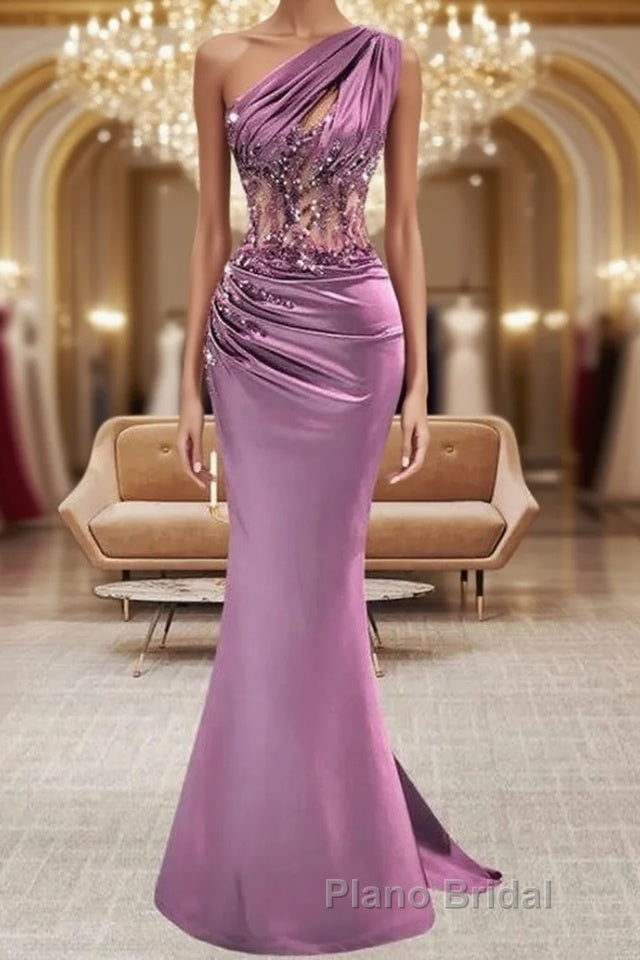 Lilac One Shoulder Mermaid Formal Prom Dress with Beads Main image