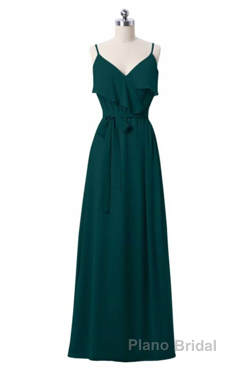 Mauve Pink Chiffon Spaghetti Straps Ruffled A-Line Bridesmaid Dresses