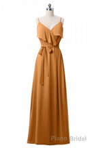 Mauve Pink Chiffon Spaghetti Straps Ruffled A-Line Bridesmaid Dresses