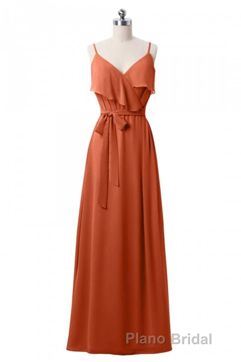 Mauve Pink Chiffon Spaghetti Straps Ruffled A-Line Bridesmaid Dresses