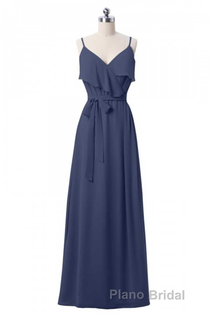 Mauve Pink Chiffon Spaghetti Straps Ruffled A-Line Bridesmaid Dresses