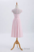 Princess Pink Chiffon and Lace Short Sleeves Bridesmaid Dresses