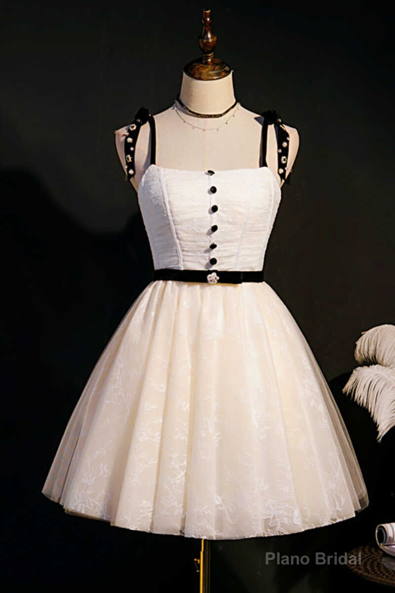 Beige Straps Backless A-Line Short Homecoming Dress Main image