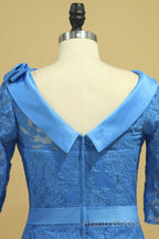 Blue Lace Crew Neck Half Sleeve Short Mother of the Bride Dresses