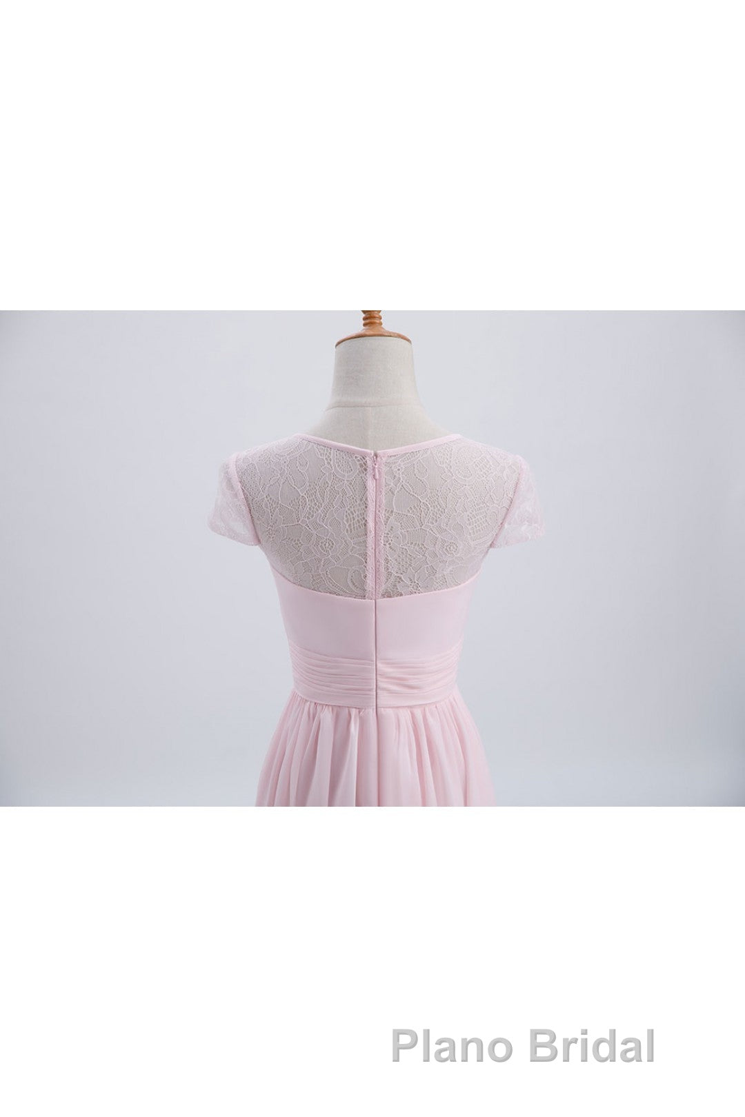 Princess Pink Chiffon and Lace Short Sleeves Bridesmaid Dresses