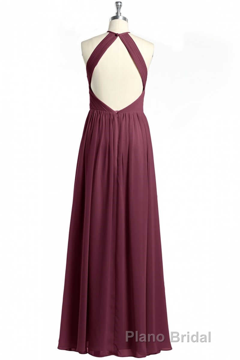 Mauve Chiffon Halter Backless A-Line Long Bridesmaid Dresses Secondary image