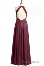 Mauve Chiffon Halter Backless A-Line Long Bridesmaid Dresses