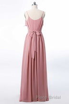 Mauve Pink Chiffon Spaghetti Straps Ruffled A-Line Bridesmaid Dresses