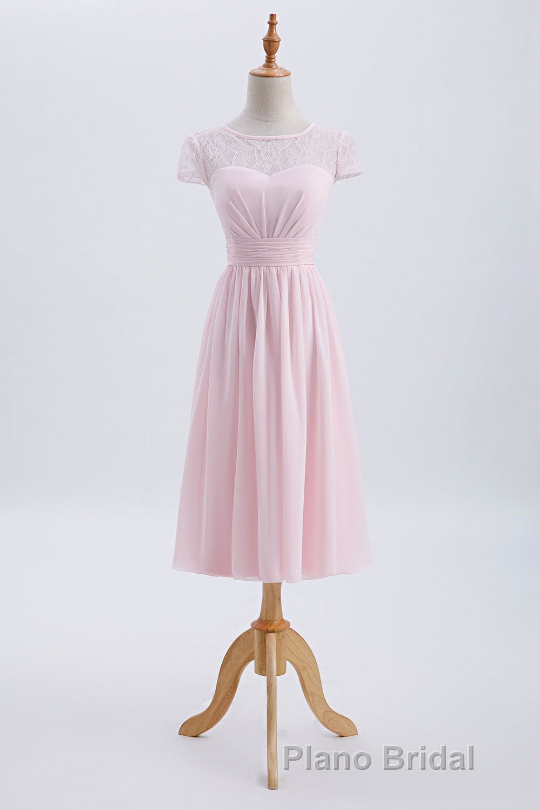 Princess Pink Chiffon and Lace Short Sleeves Bridesmaid Dresses