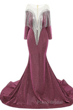 Deep V-neck Shiny Royal Blue Long sleeves Mermaid Formal Prom Dress