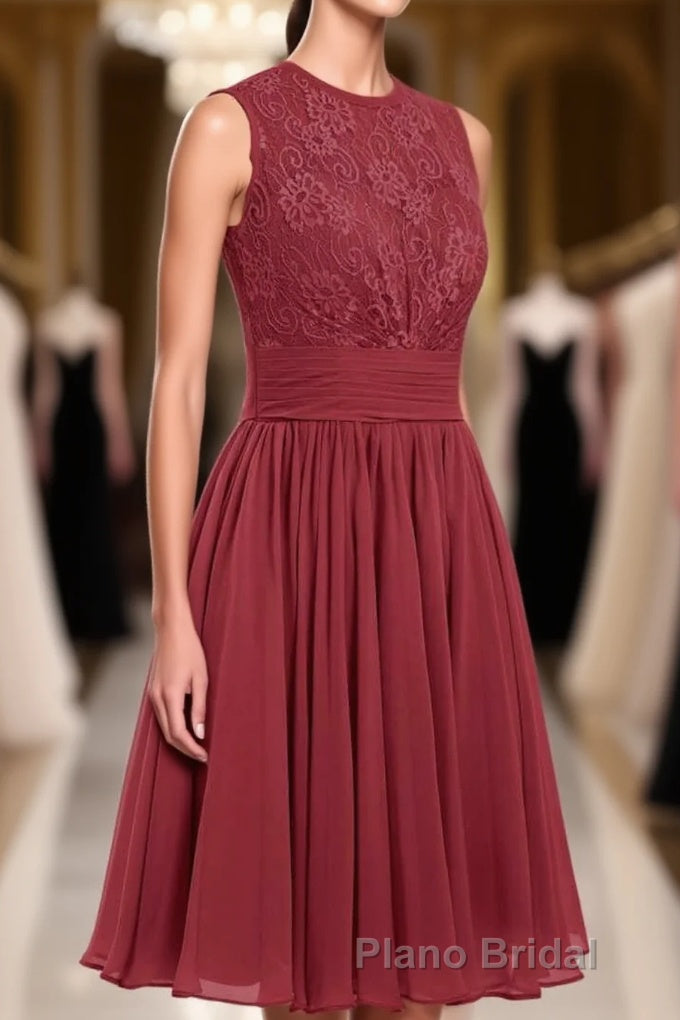 Burgundy Lace Sleeveless Backless A-Line Short Bridesmaid Dresses Main image
