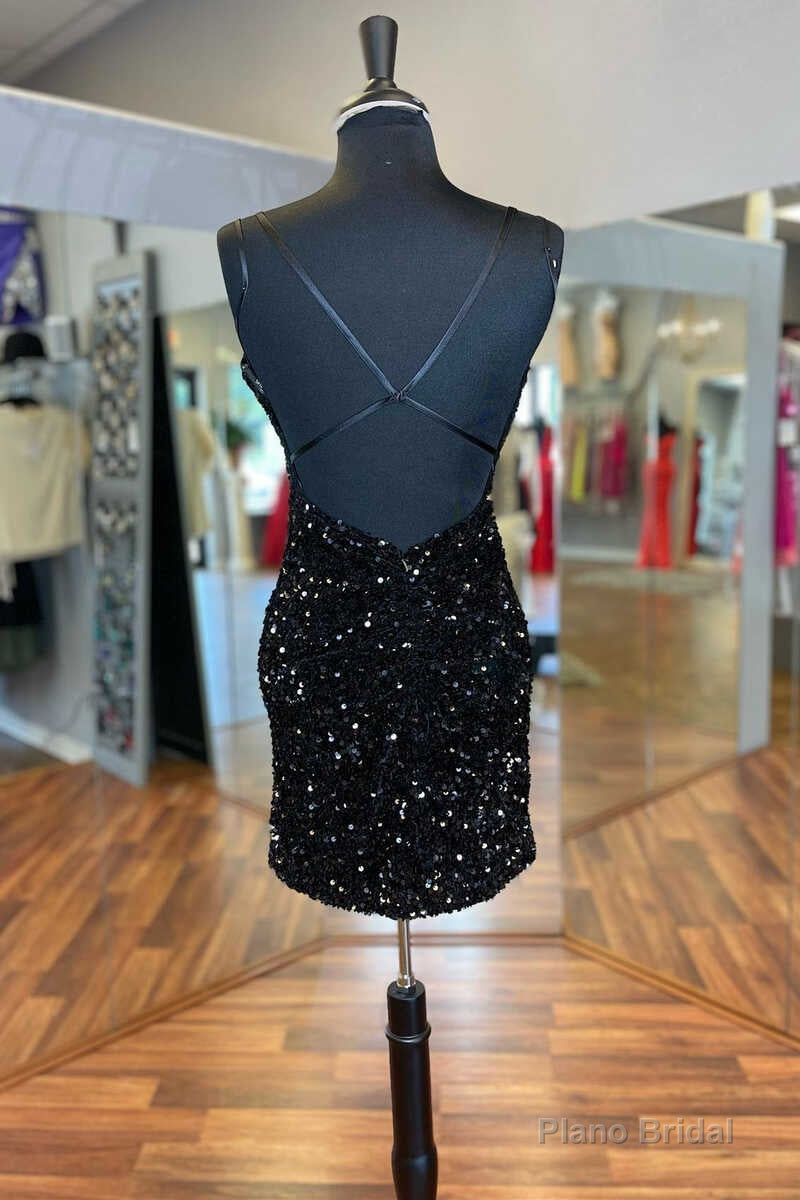 Black Sequins V-Neck Backless Short Party Dress Secondary image