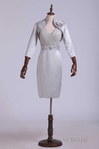 Two Piece Grey High Collar Short Mother of the Bride Dresses