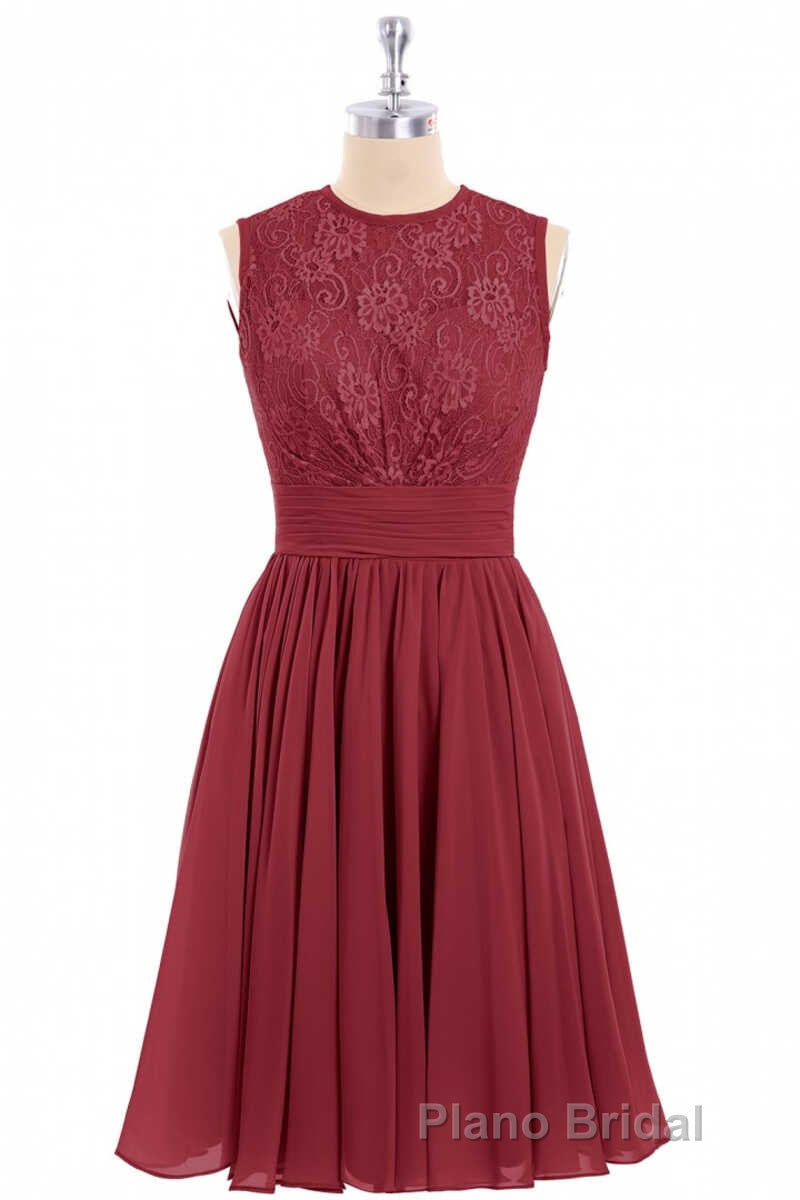 Burgundy Lace Sleeveless Backless A-Line Short Bridesmaid Dresses Secondary image