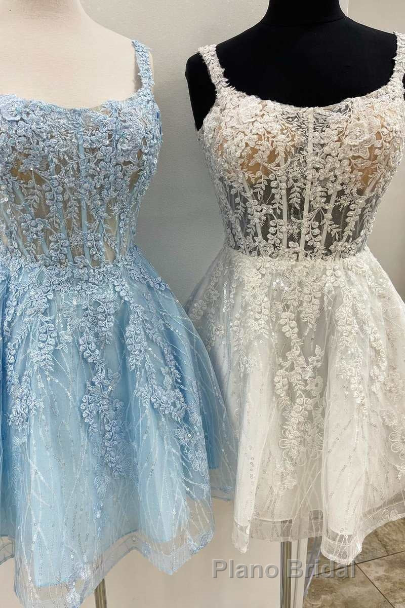 Floral Lace Scoop Neck A-Line Short Party Dresses Secondary image