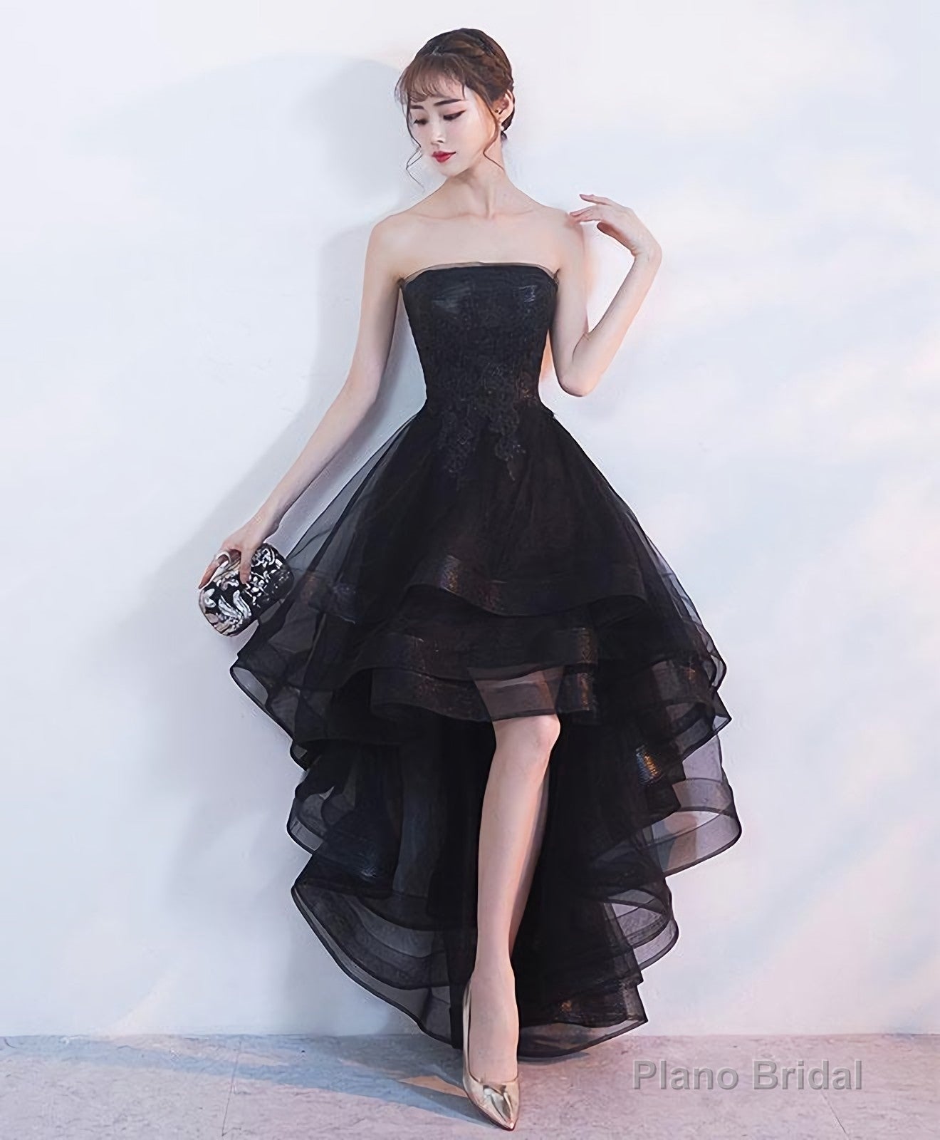 Black Tulle Lace Short Prom Dress, Black Tulle Homecoming Dress, 1