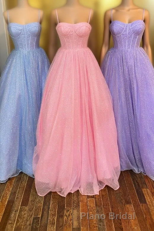 Princess Light Blue A-line Straps Long Formal Prom Gown