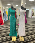 One Shoulder Long Sleeve Mermaid Sequin Long Dresses