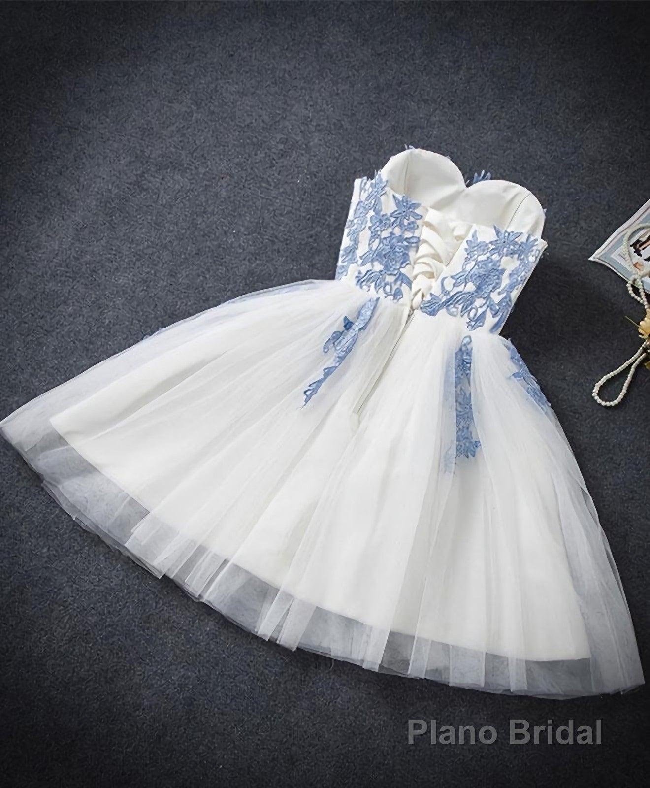 Cute Blue Sweetheart Neck Tulle Lace Short Prom Dress, Blue Homecoming Dress Secondary image