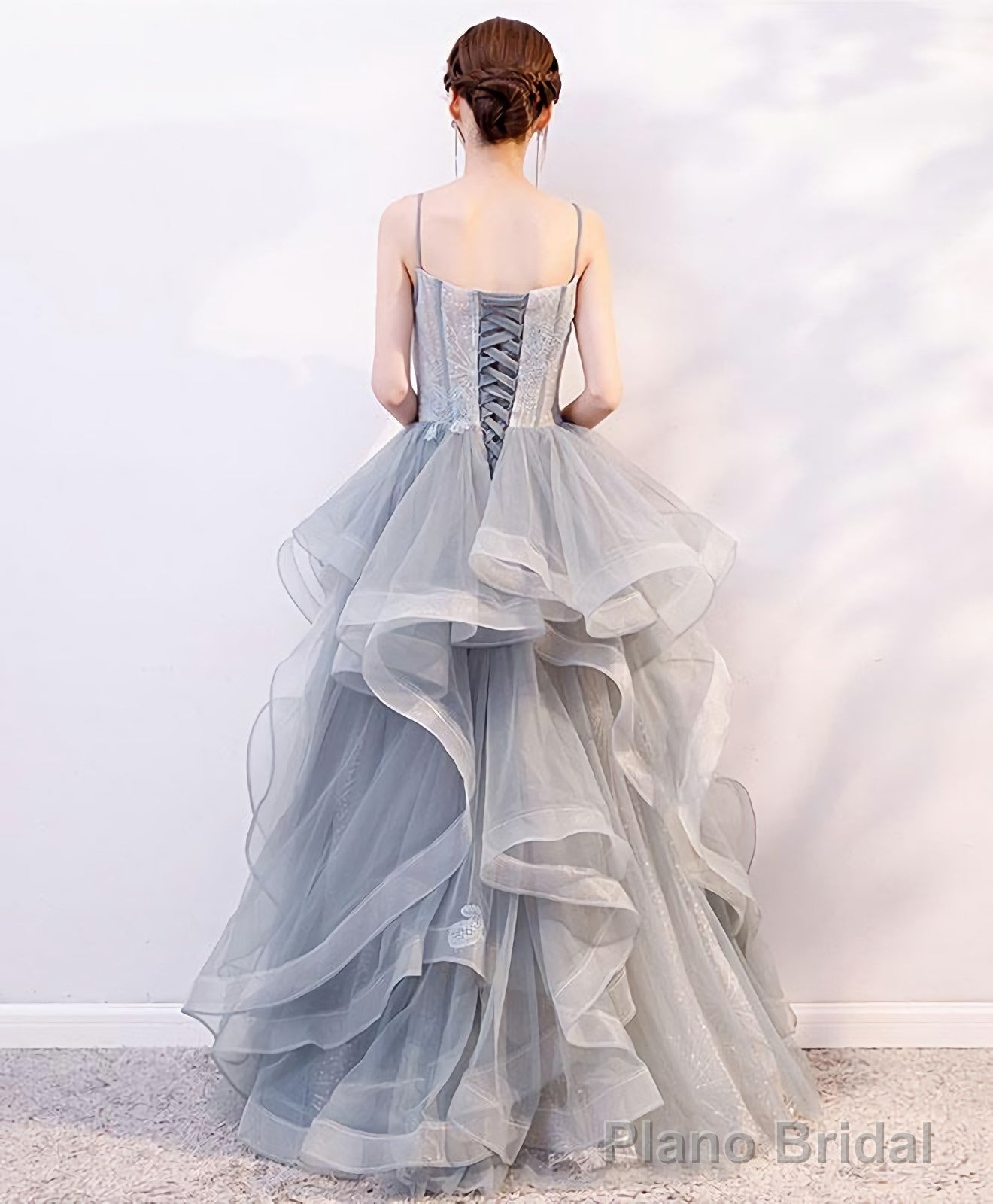 Gray Tulle Lace Long Prom Dress Gray Tulle Lace Evening Dress 2