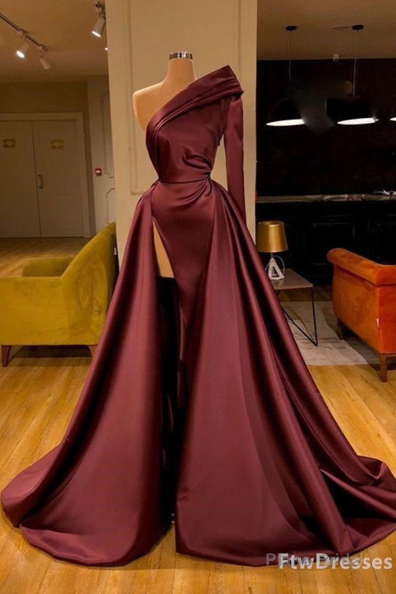 2025 one shoulder pleated evening dresses with high leg slit Main image