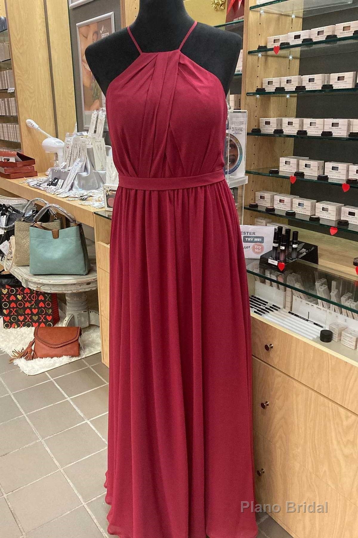 Red Chiffon Halter Backless A-Line Long Bridesmaid Dress Secondary image