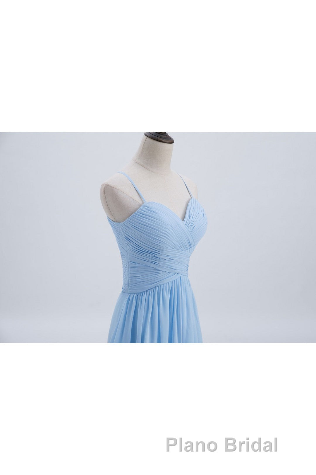 Blue Pleated Straps Chiffon Long Bridesmaid Dresses