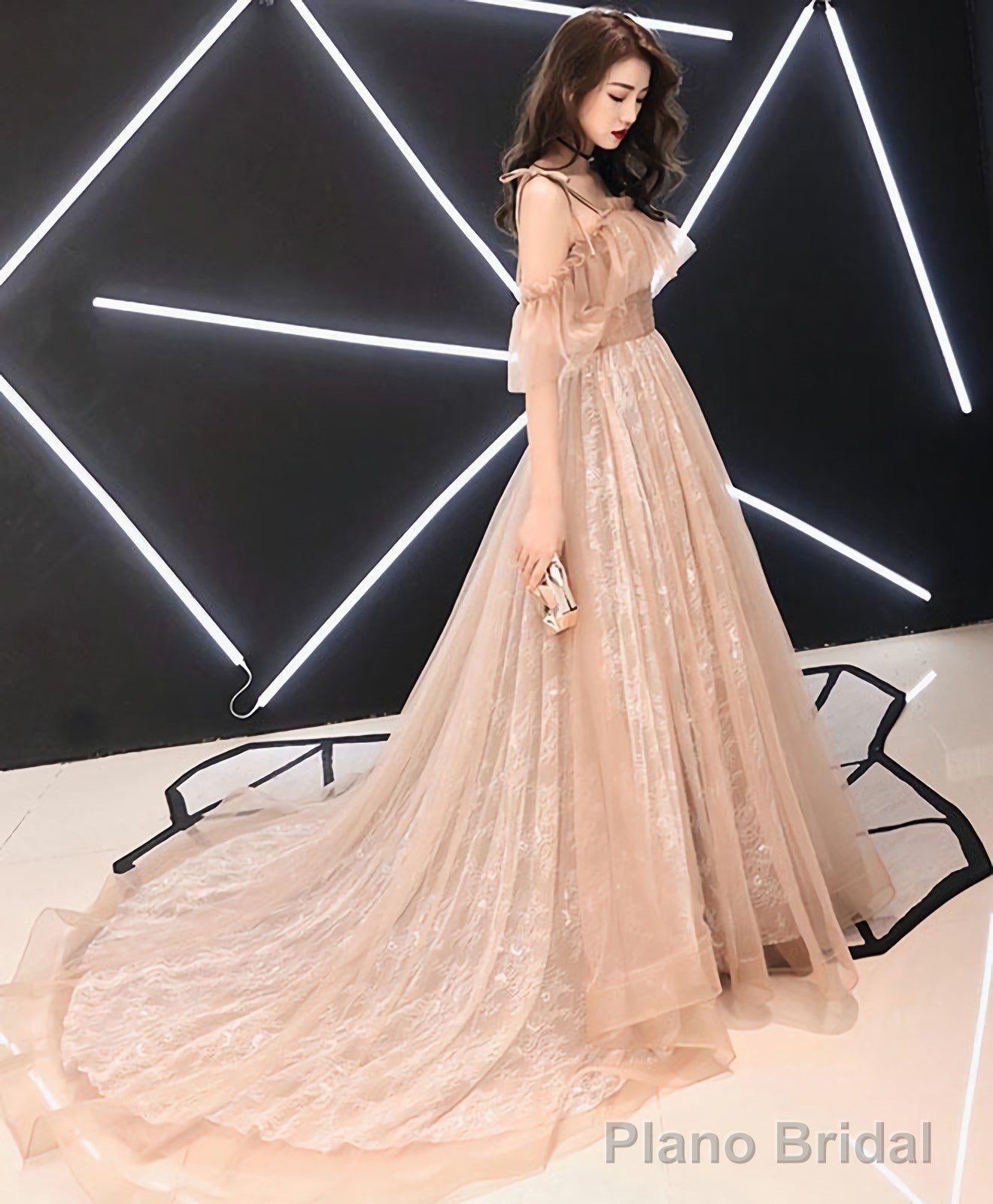 Pink Tulle Long Prom Dress Pink Tulle Evening Dress