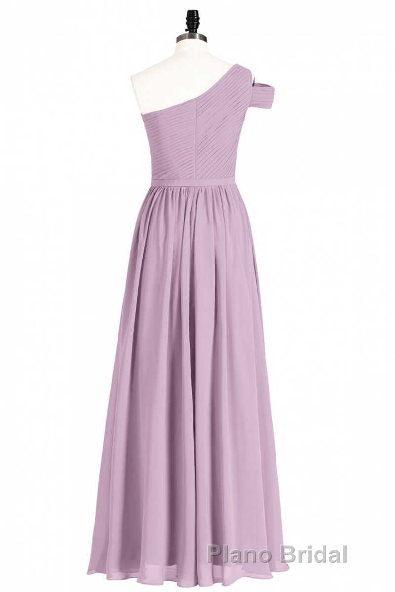 Dusty Purple Chiffon One-Shoulder A-Line Long Bridesmaid Dresses Secondary image