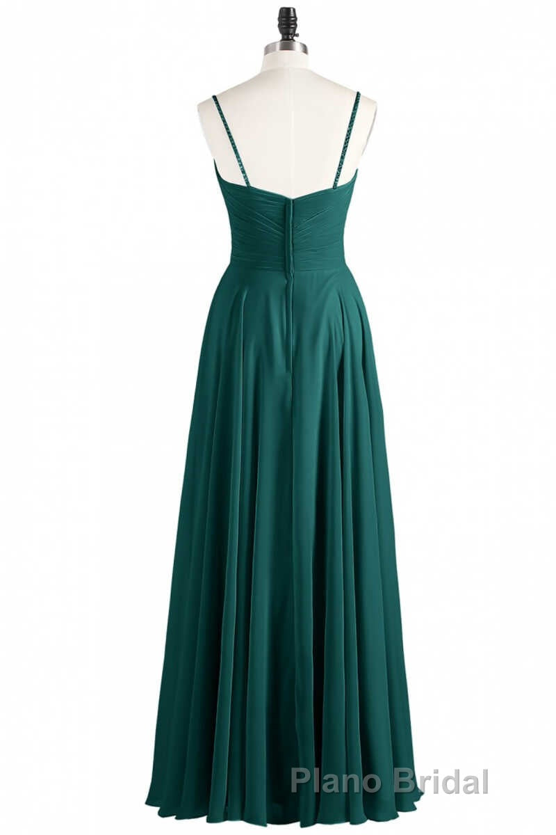 Hunter Green Chiffon V-Neck Spaghetti Straps A-Line Long Dresses Secondary image