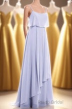 Lavender Chiffon Spaghetti Straps Ruffled A-Line Long Dresses