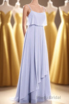 Lavender Chiffon Spaghetti Straps Ruffled A-Line Long Dresses