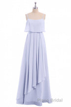 Lavender Chiffon Spaghetti Straps Ruffled A-Line Long Dresses