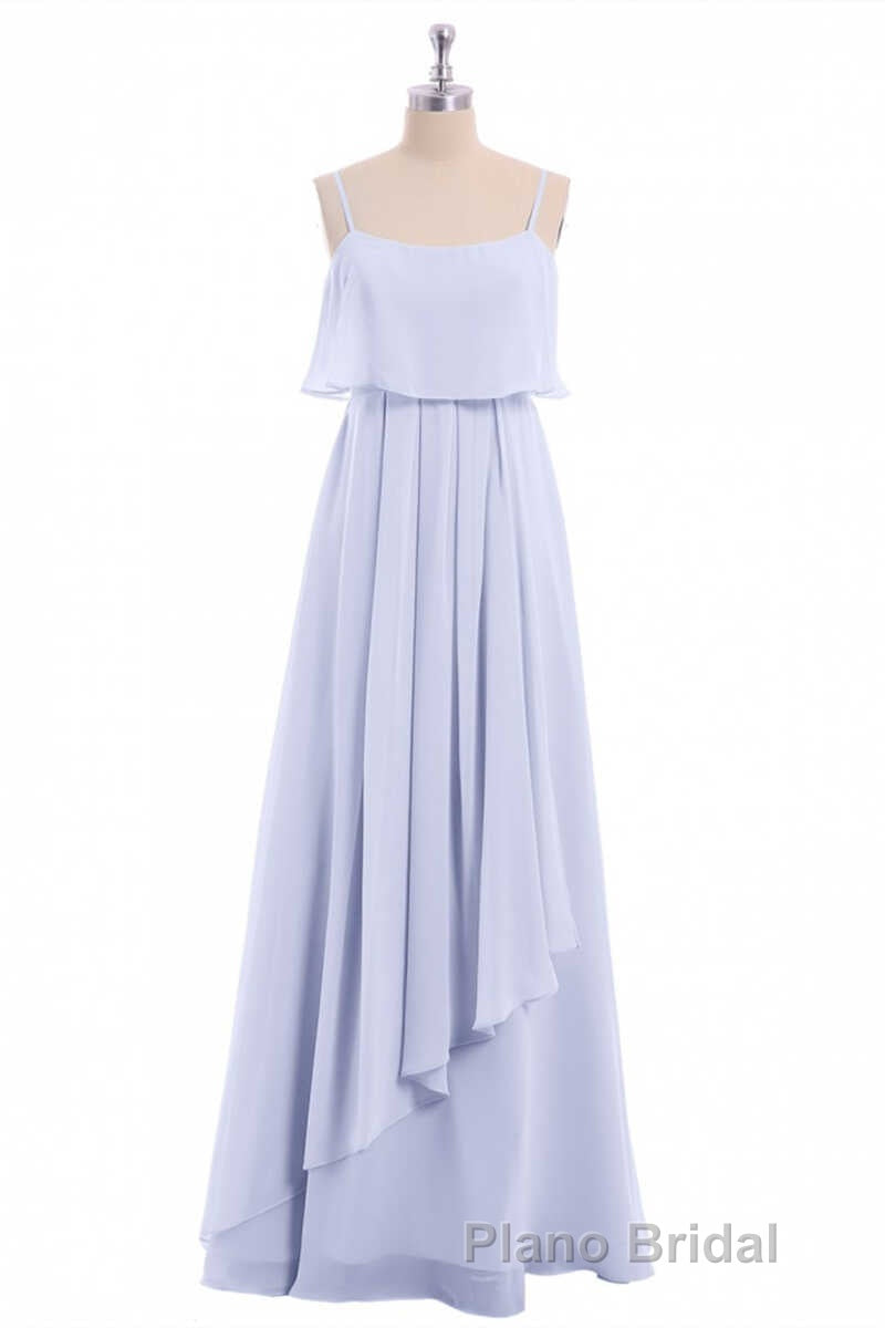 Lavender Chiffon Spaghetti Straps Ruffled A-Line Long Dresses