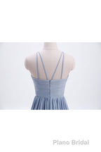 Misty Blue Scoop Chiffon A-line Long Bridesmaid Dresses