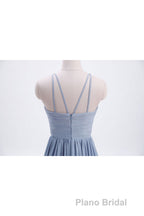 Misty Blue Scoop Chiffon A-line Long Bridesmaid Dresses