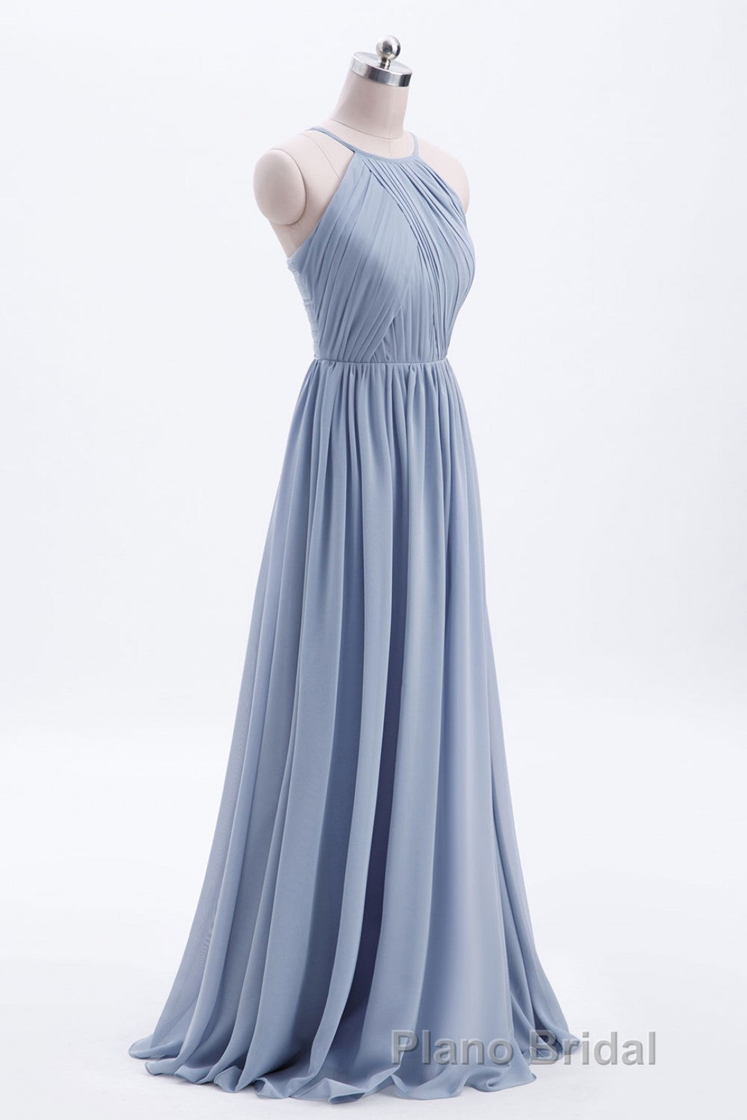 Misty Blue Scoop Chiffon A-line Long Bridesmaid Dresses Secondary image