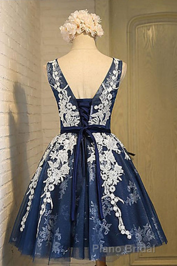 Light Blue Tulle Lace Applique Short Homecoming Dresses with Straps Secondary image