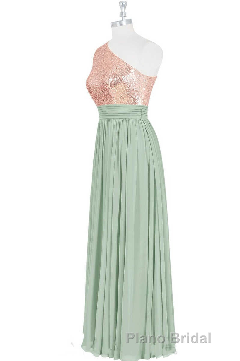 Rose Gold Sequins One-Shoulder Long Bridesmaid Dresses Secondary image