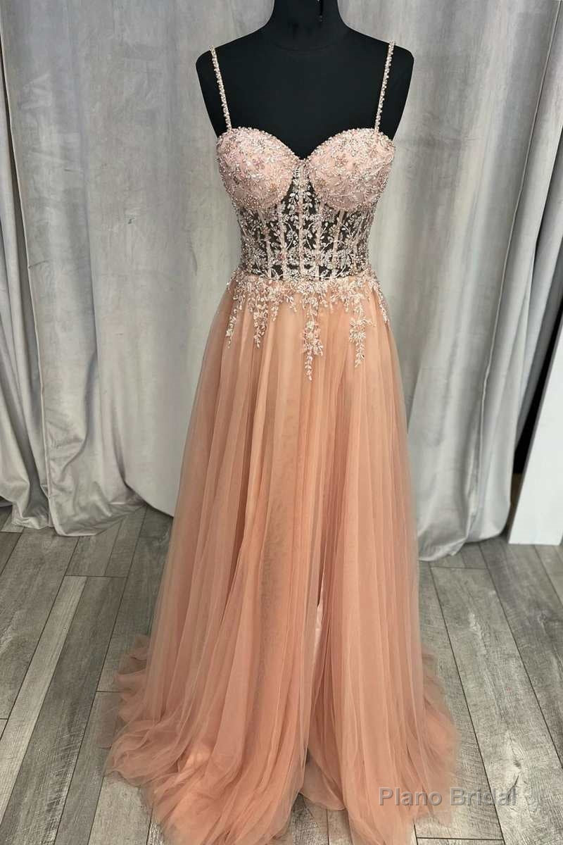 Princess Peach Tulle Rhinestones Corset A-Line Prom Gown Main image